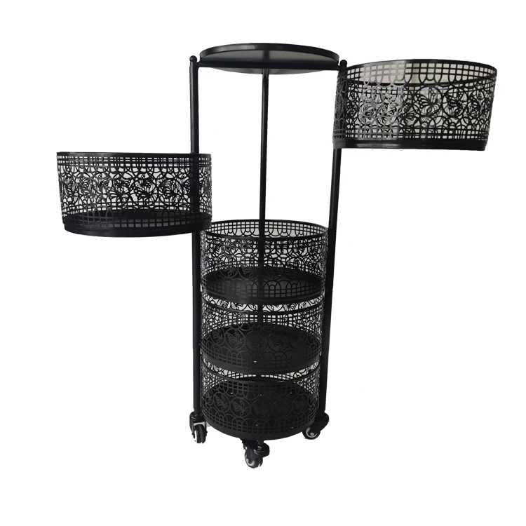Home Decor Kitchen Organize Shelf Rack with Rotating Bucket Movable Kitchen Storage Rack with Wheels