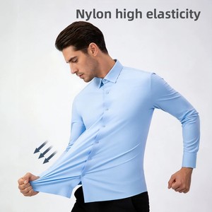 Camisa <span class=keywords><strong>de</strong></span> <span class=keywords><strong>Vestir</strong></span> <span class=keywords><strong>para</strong></span> <span class=keywords><strong>Hombre</strong></span>, <span class=keywords><strong>de</strong></span> Nailon y Elastano, Alta Elasticidad, Sin Arrugas, Corte Ajustado, Estilo Casual <span class=keywords><strong>de</strong></span> Negocios - Product Image 1