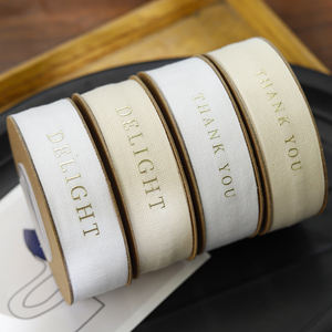 <strong>Customized</strong> 100% Cotton <strong>Ribbon</strong> Double Face Gold Foiled Logo Custom Printed Natural Cotton Brand <strong>Ribbon</strong> for Gift Wrapping - Product Image 5