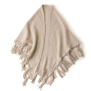 Bufanda Triangular de Lana de Cachemira Tejida con Logotipo Personalizado, Color Beige Sólido, Chal Largo de Invierno - Product Image 3