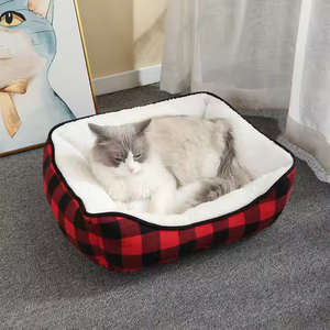 Cómodo y suave estampado a cuadros negro y rojo, acogedor, moderno, para mascotas, sofá de lujo, cama para perros y gatos - Product Image 4