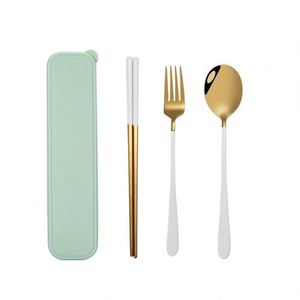 Juego de Cubiertos de Acero Inoxidable de Lujo con Recubrimiento PVD, Dorado, Verificado 304, Estuche de Viaje Portátil - Product Image 1