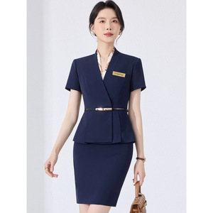 Women's Professional Summer Suit Short Sleeve Elegant Style For Hotel Reception <b>Work</b> Uniform - Product Image 2