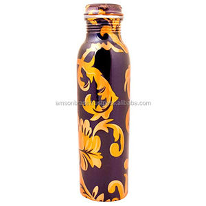 Metal Copper <b>Bottle</b> High Quality Metal Copper <b>Bottle</b> High Quality Copper <b>Bottle</b> for Health Benefit Flower Printed - Product Image 3
