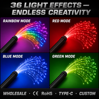 Fouet à fibres optiques LED en gros, 36 effets lumineux, rechargeable Type-C, accessoire de scène pour danse et rave, CE RoHS