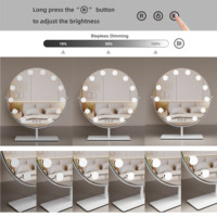 Miroir de maquillage intelligent à capteur tactile rond avec 12 ampoules LED dimmables, écran LED et cadre métallique personnalisé