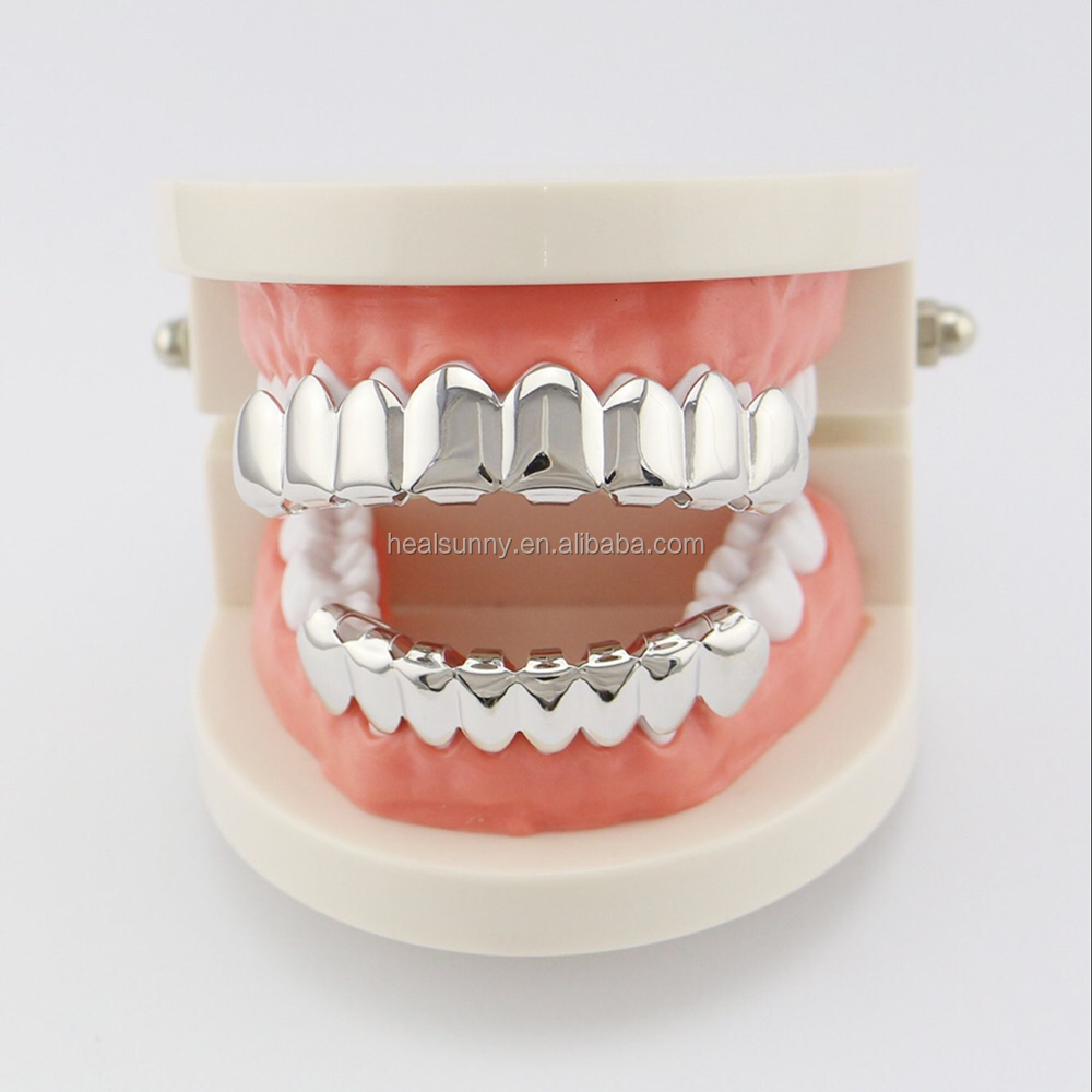 Grillz Hip Hop Taille Réglable Pour Dents Supérieures Et Inférieures - En Alliage Doré Ou Argenté, Brillant, Pour Fêtes, Concerts