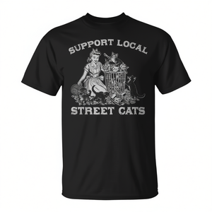T-shirt Support Local Street Cats Retro Lady With Stray Kittens - Product Image 2