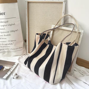 Bolsas de Mano de Lona de Algodón de Gran Capacidad, Nuevas y Modernas, para Mujeres Estudiantes, Bolsa de Compras Reutilizable con Rayas - Product Image 1