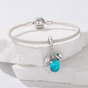 Colgante de Tortuga Plateado con Concha de Resina Azul y Perla de Imitación, Joyería de Aleación, Regalo Unisex con Forma de Animal - Product Image 3