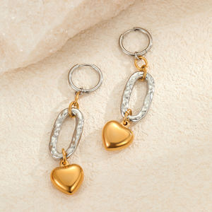 2025 High Quality European American Style Two-Tone Heart Drop Earrings Non Tarnish Stainless Steel Hot Sale INS <b>Fashion</b> <b>Jewelry</b> - Product Image 5