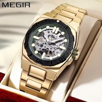 Montres automatiques MEGIR 8606 pour homme, bracelet en acier inoxydable, cadran ajouré, montre mécanique pour homme, montre de business