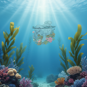 T-shirt unisexe Ocean Mana Swimming With Flowers Nature Marine Vintage à col rond et manches courtes pour adulte, impression numérique promotionnelle - Product Image 3