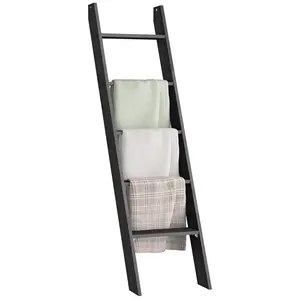 VASAGLE Farmhouse Ladder Rack for Storage and Decor 5-Tier Ladder Shelf wood Blanket Ladder