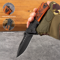 Couteau pliant à lame en acier inoxydable de 4,75 pouces, revêtement noir, manche en bois, couteau de poche tactique d'extérieur pour le camping