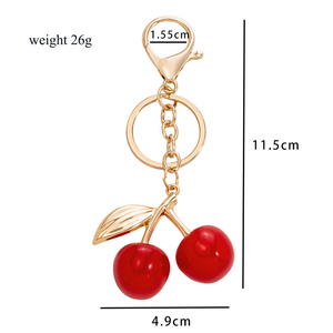 Llavero de Cereza Roja 3D de Resina <span class=keywords><strong>y</strong></span> Metal, con Esmalte de Moda, Colgante para Bolso de Mujer, Regalo de Recuerdo, Llavero de Cristal - Product Image 3