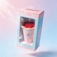 Boîte cadeau en papier recyclable imprimée sur mesure avec poignée et fenêtre transparente en PVC pour l'emballage de bouquets de roses