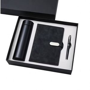 Ensemble de carnet en cuir de qualité supérieure avec gobelet en acier inoxydable, stylo et porte-clés dans un coffret cadeau de luxe pour clients d'entreprise - Product Image 1