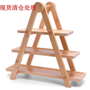 Support à dessert en bambou à trois niveaux, rectangulaire, réutilisable, plateau de service pour mariage et fête - Product Image 5