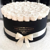 Boîte d'emballage ronde en carton personnalisée pour fleurs et roses, boîte ronde noire