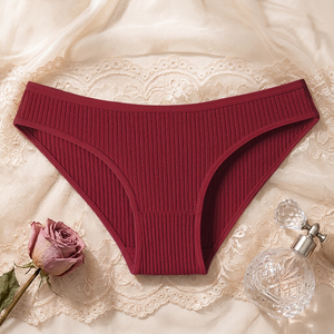 Braguitas de Algodón Acanalado para Mujer, Cómodas, Transpirables, de Tiro Medio, Color Liso, Uso Diario, Venta al por Mayor - Product Image 2