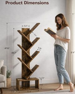 Étagère à <span class=keywords><strong>livres</strong></span> en forme d'arbre à six étages, petite étagère décorative d'angle, rangement pour salon, chambre ou bureau, couleur marron campagnard - Product Image 2