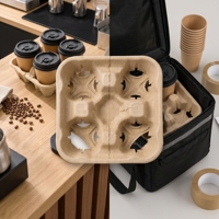 Support de gobelets en pulpe moulée haute rigidité à 4 compartiments pour la livraison de traiteur longue distance – Contenant antichoc pour boissons