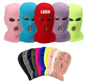 Bonnet tricoté pour adulte, respirant, chaud, hiver, Logo personnalisé, couverture complète du visage, casque 3 trous, moto, cagoule, masque de Ski