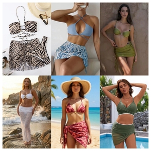 Nouvelle Collection Maillot de Bain 3 Pièces Femme – Ensemble Bikini Imprimé Col V Profond Extensible avec Jupe et Volants Découpés – Motifs Assortis Aléatoires - Product Image 3