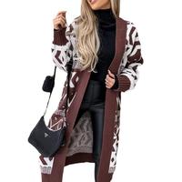 Schwerer Baumwoll-Spandex-Cardigan mit lockerer Passform, Jacquard-Geometriemuster, klassisch, für den Alltag, schulterfrei, mittellang