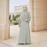 Polyester-Spitzenbesatz mit Hotfix-Strass Abaya Kaftan Bescheidenes Muslimisches Knöchellanges Kleid mit Blumenmuster und Passendem Hijab für Partys