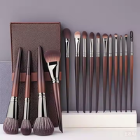 Lot de 15 pinceaux de maquillage professionnels en poils synthétiques et naturels, manche en bois, pour le visage, le correcteur et la poudre, marque privée, vente en gros