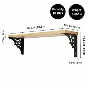 Étagère murale décorative flottante en bois noir, grande, à motif floral, pour le rangement dans le salon, la chambre, la salle de bain et le bureau - Product Image 3