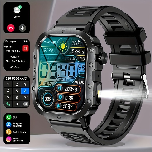 New Smart Watch 2.01 Inch Large Screen LED Flashlight Outdoor Sports Watch, Fitness Tracker Compatible with Android and IPhone