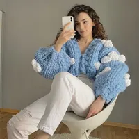 Vscoo Hand Knit 3D Cloud Plus Size Chunky Trui Handgemaakte Oversize Gebreide Trui Cropped Vest Vrouwen Trui