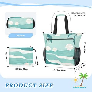 Sac de plage personnalisé à imprimé coquillage avec pochette assortie, grand sac fourre-tout avec fermeture éclair pour femmes, vacances d'été - Product Image 3