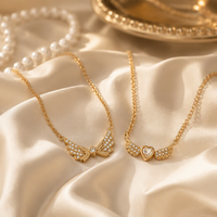 Collier Aile d'Ange Novirassine en Acier Inoxydable Plaqué Or 18K pour Femme, Pendentif Cœur de Cristal Délicat, Bijou Cadeau