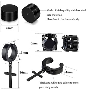 ต่างหูแบบหนีบ สแตนเลสสีดำ รูปกากบาท เรียบง่าย สำหรับผู้ชาย - Product Image 6