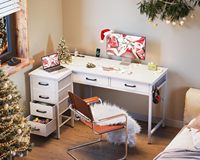 Coleshome 42 pouces en forme de L bureau blanc contemporain pour bureau à domicile tiroirs d'angle réversibles prises de courant d'ordinateur petits espaces