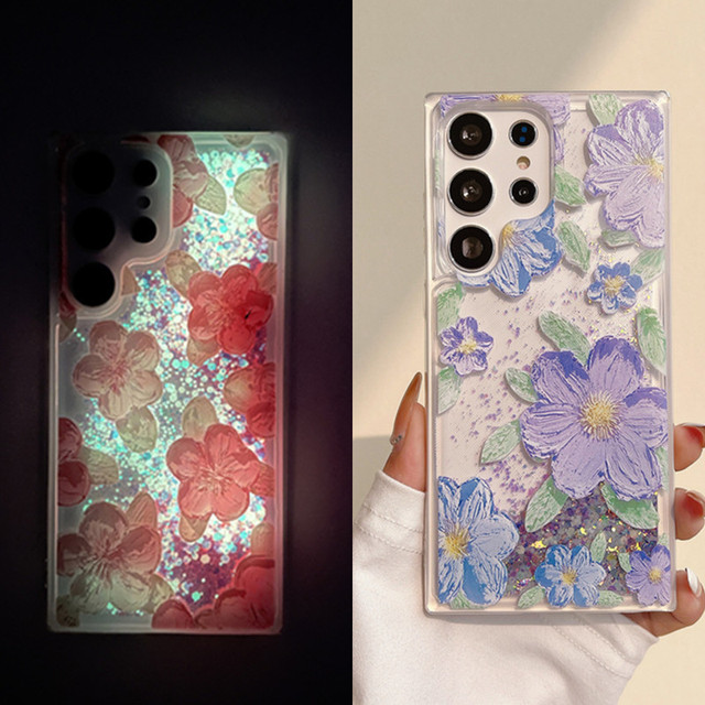 For samsung S24 ultra S25 S26 S23 Mobile Phone Case Silicone Gel Quicksand Glitter Shockproof Protective Cover Glow in Dark A16