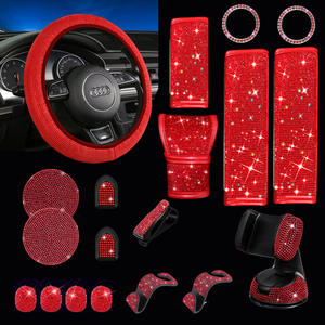 Kit de Accesorios para Interior de Auto <span class=keywords><strong>con</strong></span> Incrustaciones de Diamantes, Marco de Matrícula de Acero Inoxidable, Asa de Transporte, Funda para Volante <span class=keywords><strong>con</strong></span> Incrustaciones de Diamantes de Imitación - Product Image 4