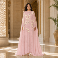 Robe kaftan élégante et luxueuse brodée de sequins, détails perlés, polyester, longueur cheville, manches longues, pour soirée féminine