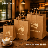 Sacs en papier kraft personnalisés avec logo OEM, poignées plates en corde, pour emballage alimentaire à emporter, sacs de vente au détail et de shopping