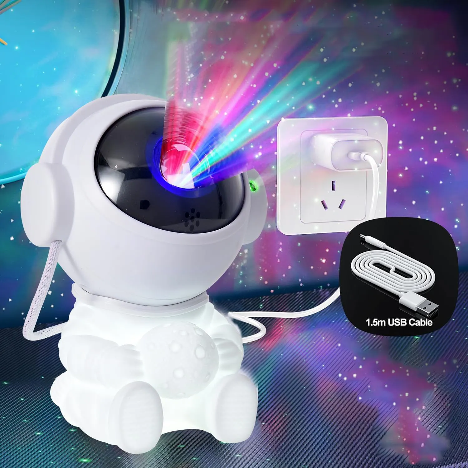 Hug the Moon Model Astronaut Starry Sky Lights Seven Color Rotating Dream Nebula Projector Lamp Spaceman Tricolour Night Light