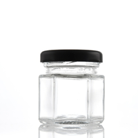 Mini pot en verre hexagonal de 45 ml, qualité alimentaire, style classique, pot à miel avec couvercles métalliques et pièces supplémentaires pour cadeau de mariage, lot de 30 pièces