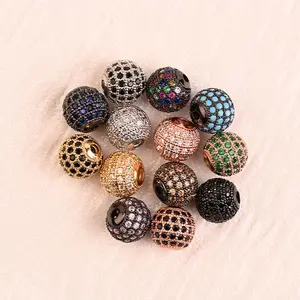 Wholesale Cz Paved Diy Spacer Beads Brass Zircon Round Ball Beads For Jewelry Making