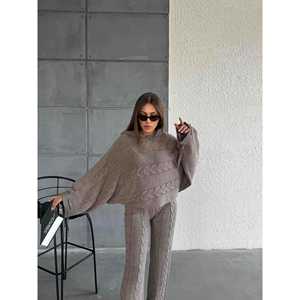 Sporty and Casual Hooded <b>Knit</b> <b>Set</b> 1509 Printed Striped Pattern Loose Fit Ankle-Length for Summer Autumn Winter - Product Image 3