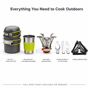 Draagbare Campingkookset met opvouwbaar gasfornuis voor 1-2 personen, geanodiseerde aluminium pannen, beker, bestek, picknick - Product Image 5