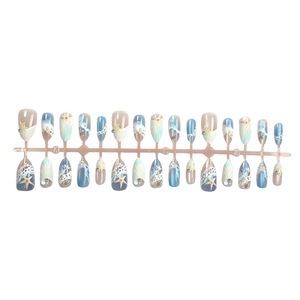 30Pcs New Màu Xanh Mắt Mèo Thiết Kế Sáng Bóng Bãi Điển-Phong Cách Sơn Hạnh Nhân Móng Tay Giả Sóng Sao Vỏ 3D Điểm Kim Cương Nghệ Thuật Gây Ấn Tượng Móng Tay - Product Image 5