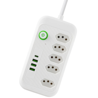 Multiprise Brésilienne NBR 14136 10A en Cuivre avec 5 Prises, 4 Ports USB et Bouton d'Interrupteur Principal – Hub de Charge Standard Brésilien